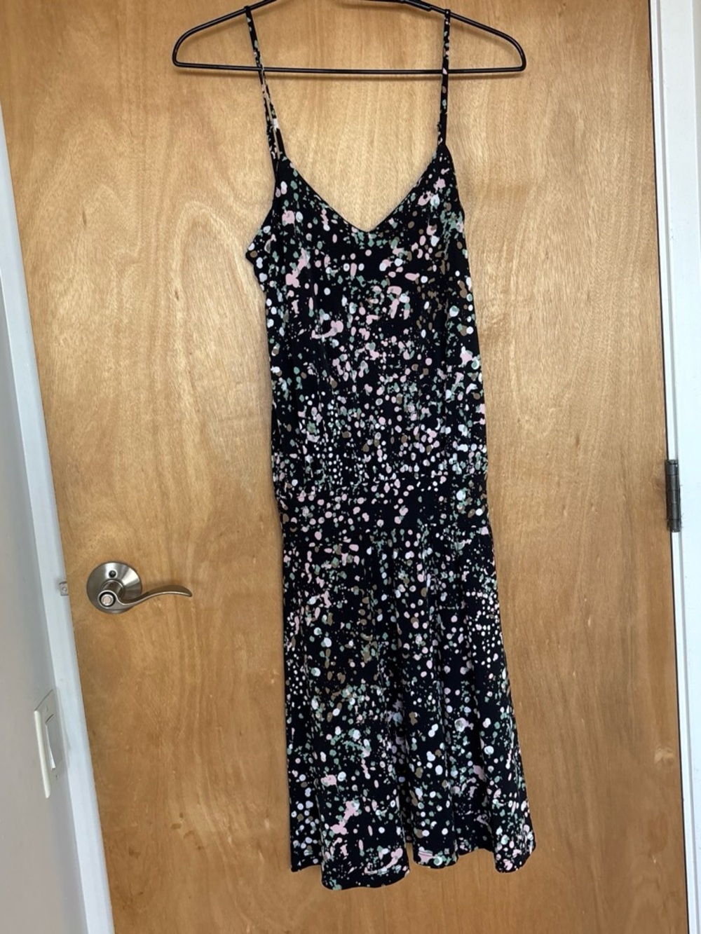 Veronica M Black Floral Midi Dress with Pink and Mint Spots